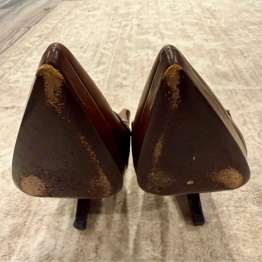 Prada Brown Leather Slingback Loafer Pumps‎ IT 38.5